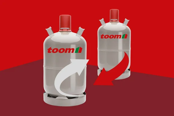 Zwei toom Gasflaschen mit Pfeilen für den Austausch-Service.